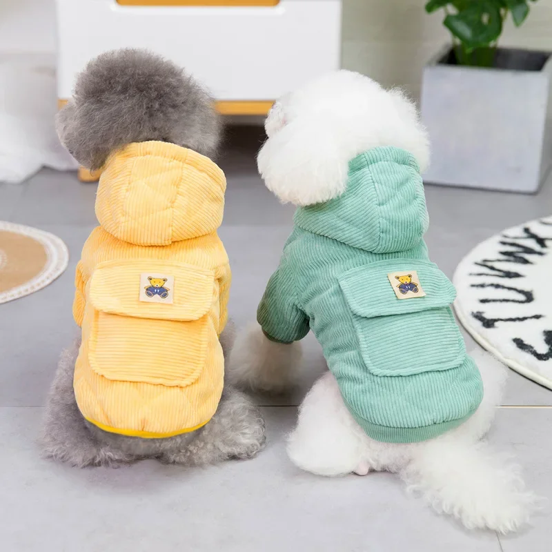 D Ring Strap - Corduroy สุนัข Coat With Leash D-แหวนฤดูหนาวสุนัขเสื้อ