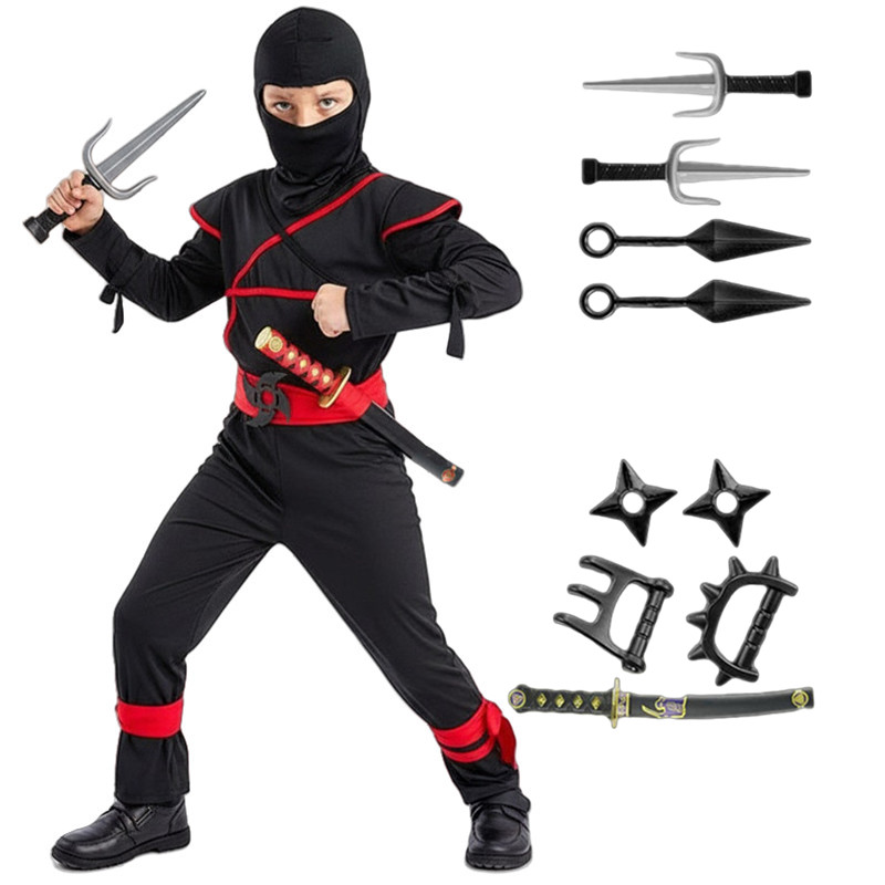 Cosplay Prop Dagger - ชุดซามูไรญี่ปุ่นสำหรับเด็ก ชุดนินจาคอสเพลย์สำหรับงานปาร์ตี้ฮาโลวีน พร้อมดาบ 9 ชิ้น ชุดปีใหม่สำหรับเด็กชายและเด็กหญิง