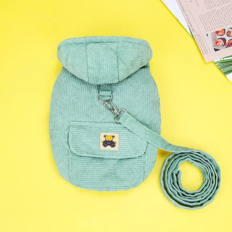 Corduroy สุนัข Coat With Leash - D Ring Strap บทวิจารณ์และราคา